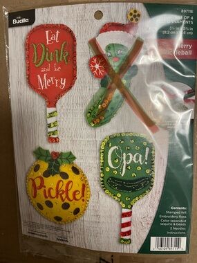 Bucilla Festive Pickleball Felt Ornament Set - Green, Red & Yellow